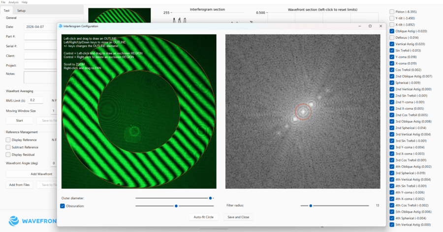 Wavefront Pro software - Interferogram setup view