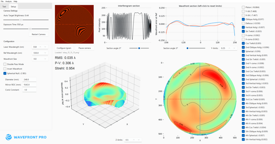 Wavefront Pro software - Spherical nulling view